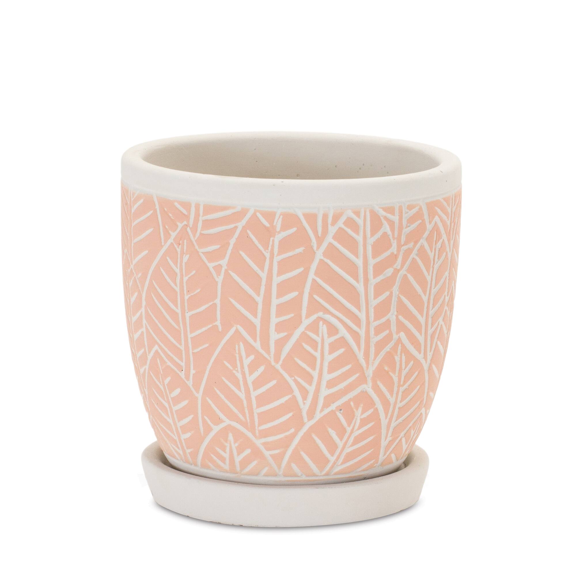 Pink Layered Leaves Cement Planters with Plates Set